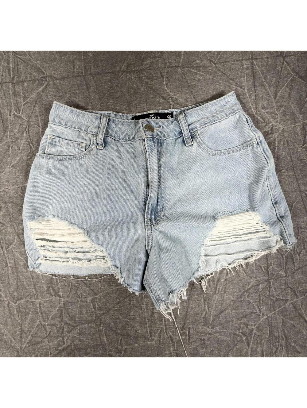 Hollister Shorts Women's 3 Blue Distressed High Rise Mom